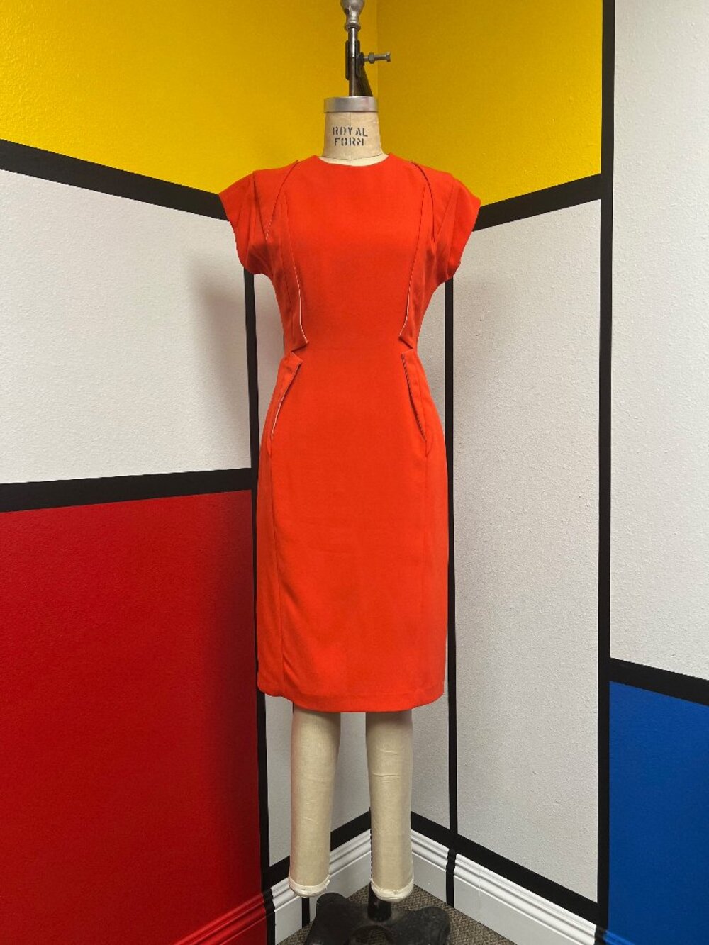 EUC O'2nd Tomato Orange Origami Sheath Dress Size 4 (needs cleaning) $278